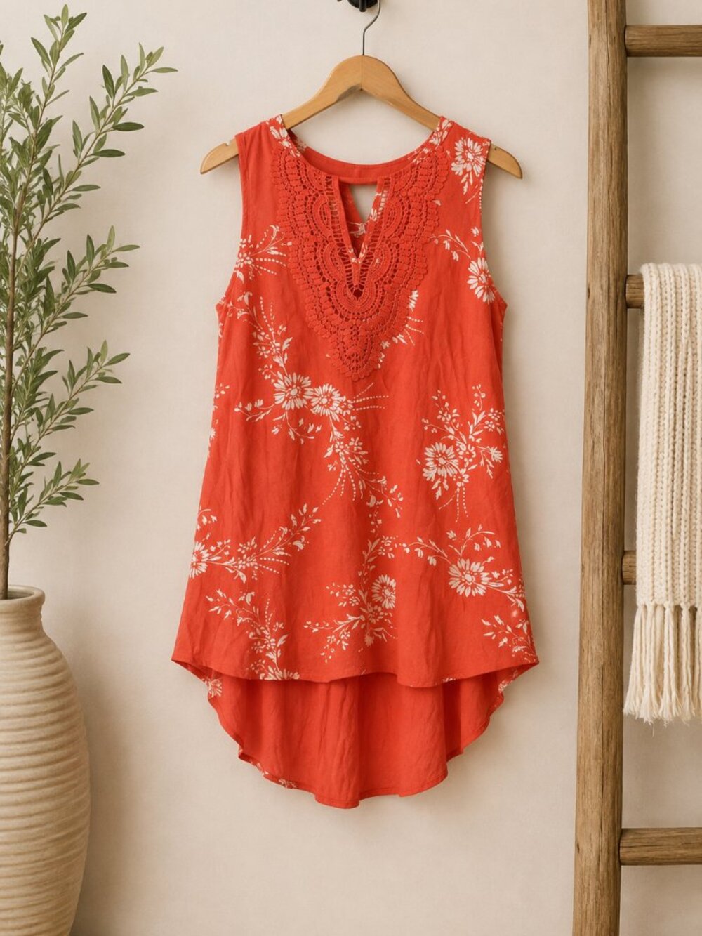 Daniel Rain Floral Lace Trim High Low Tank Top Medium NWT